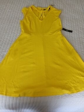 NY&C Bright Yellow Cross-Strap Fit & Flare Dress /Size:Medium
